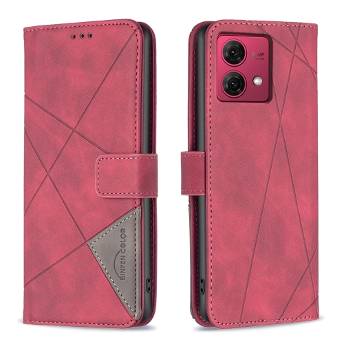 

For Motorola Moto G84 5G Magnetic Buckle Rhombus Texture Leather Phone Case(Red)