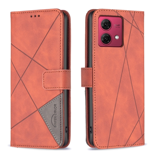 

For Motorola Moto G84 5G Magnetic Buckle Rhombus Texture Leather Phone Case(Brown)