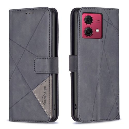 

For Motorola Moto G84 5G Magnetic Buckle Rhombus Texture Leather Phone Case(Black)