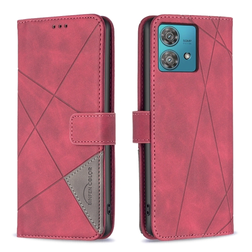 

For Motorola Edge 40 Neo Magnetic Buckle Rhombus Texture Leather Phone Case(Red)