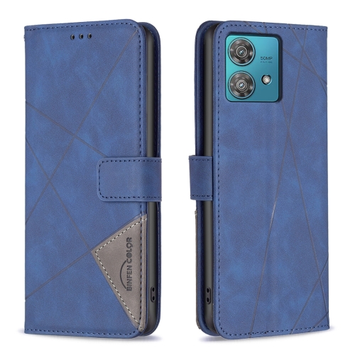 

For Motorola Edge 40 Neo Magnetic Buckle Rhombus Texture Leather Phone Case(Blue)