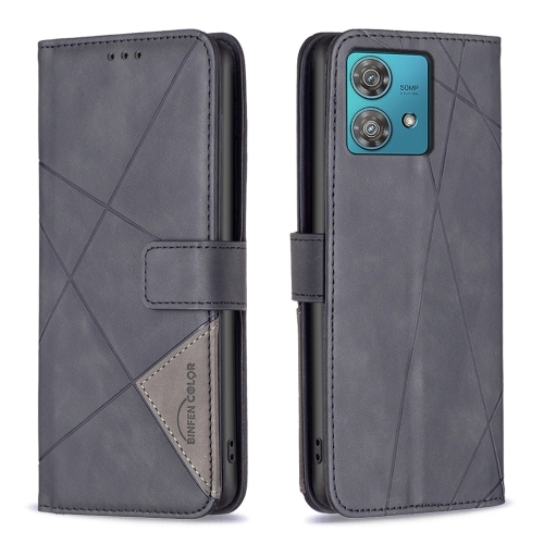 

For Motorola Edge 40 Neo Magnetic Buckle Rhombus Texture Leather Phone Case(Black)