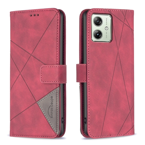 

For Motorola Moto G54 5G EU Edition Magnetic Buckle Rhombus Texture Leather Phone Case(Red)