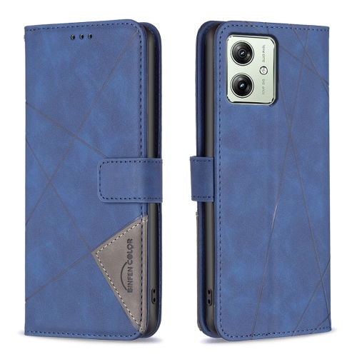 

For Motorola Moto G54 5G EU Edition Magnetic Buckle Rhombus Texture Leather Phone Case(Blue)