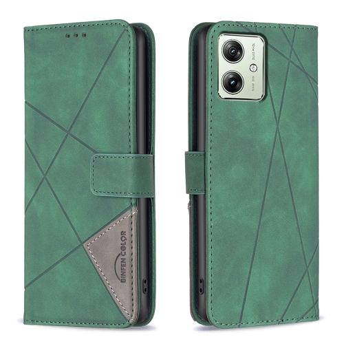 

For Motorola Moto G54 5G EU Edition Magnetic Buckle Rhombus Texture Leather Phone Case(Green)