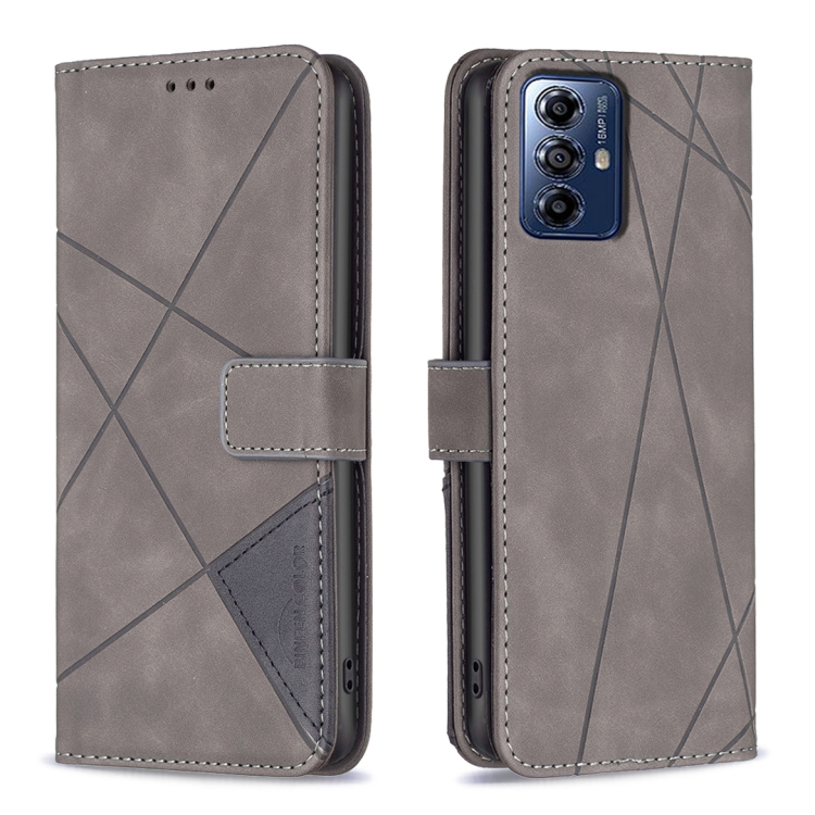 

For Motorola Moto G Play 2024 Magnetic Buckle Rhombus Texture Leather Phone Case(Grey)