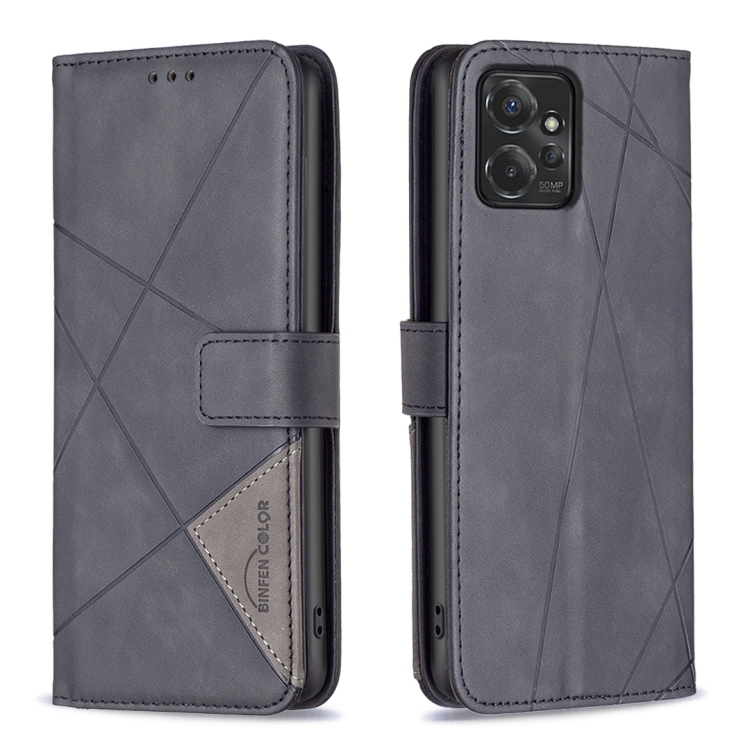 

For Motorola Moto G Power 5G 2024 Magnetic Buckle Rhombus Texture Leather Phone Case(Black)