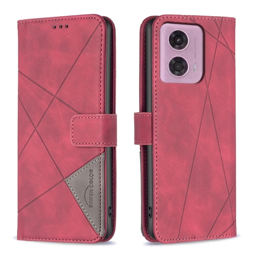 

For Motorola Moto G34 5G Magnetic Buckle Rhombus Texture Leather Phone Case(Red)