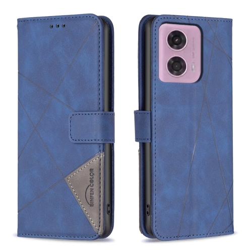 

For Motorola Moto G34 5G Magnetic Buckle Rhombus Texture Leather Phone Case(Blue)