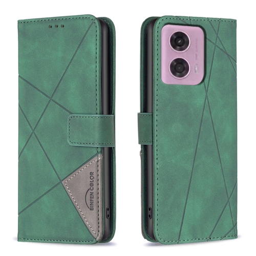 

For Motorola Moto G34 5G Magnetic Buckle Rhombus Texture Leather Phone Case(Green)