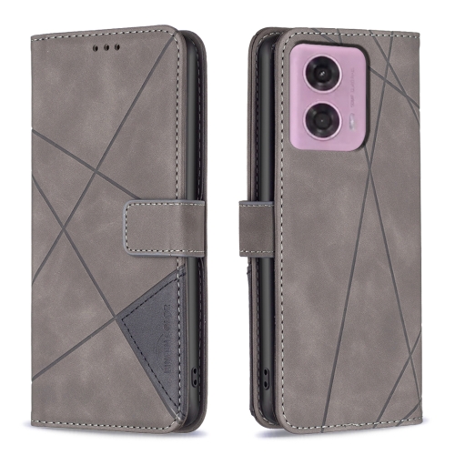 

For Motorola Moto G34 5G Magnetic Buckle Rhombus Texture Leather Phone Case(Grey)
