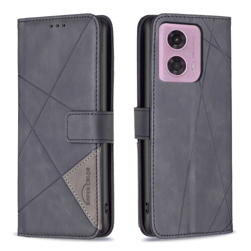 

For Motorola Moto G34 5G Magnetic Buckle Rhombus Texture Leather Phone Case(Black)