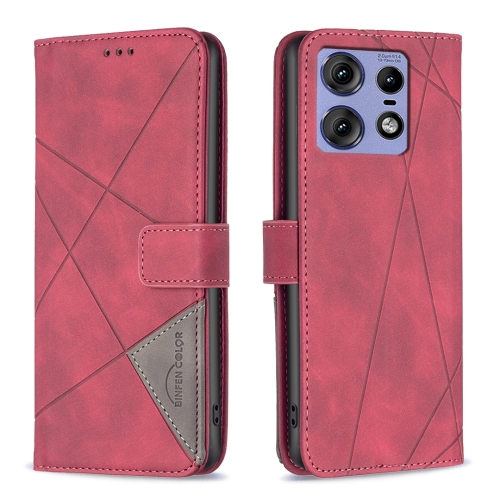 

For Motorola Edge 50 Pro 5G Magnetic Buckle Rhombus Texture Leather Phone Case(Red)