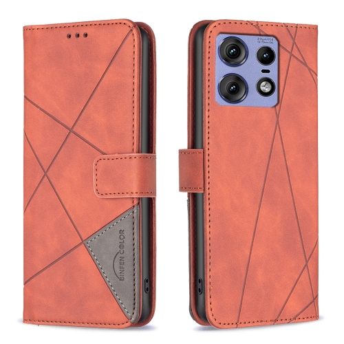 

For Motorola Edge 50 Pro 5G Magnetic Buckle Rhombus Texture Leather Phone Case(Brown)