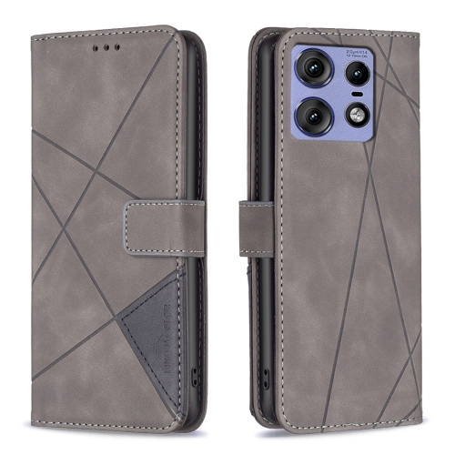 

For Motorola Edge 50 Pro 5G Magnetic Buckle Rhombus Texture Leather Phone Case(Grey)