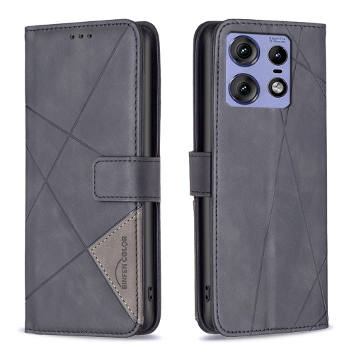 

For Motorola Edge 50 Pro 5G Magnetic Buckle Rhombus Texture Leather Phone Case(Black)