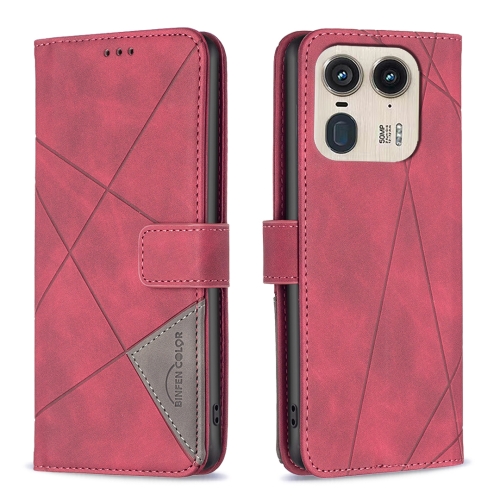 

For Motorola Edge 50 Ultra Magnetic Buckle Rhombus Texture Leather Phone Case(Red)