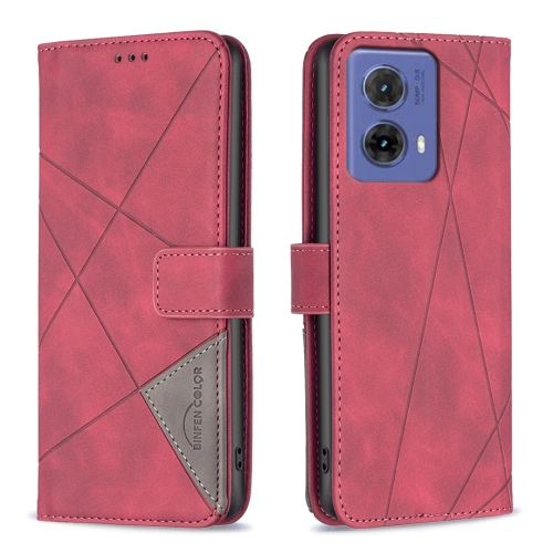 

For Motorola Moto G85 Magnetic Buckle Rhombus Texture Leather Phone Case(Red)