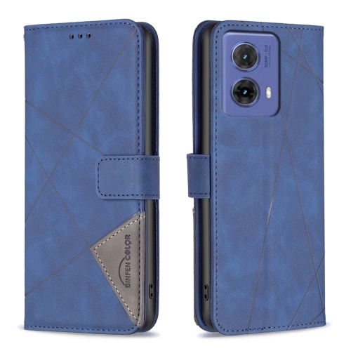 

For Motorola Moto G85 Magnetic Buckle Rhombus Texture Leather Phone Case(Blue)