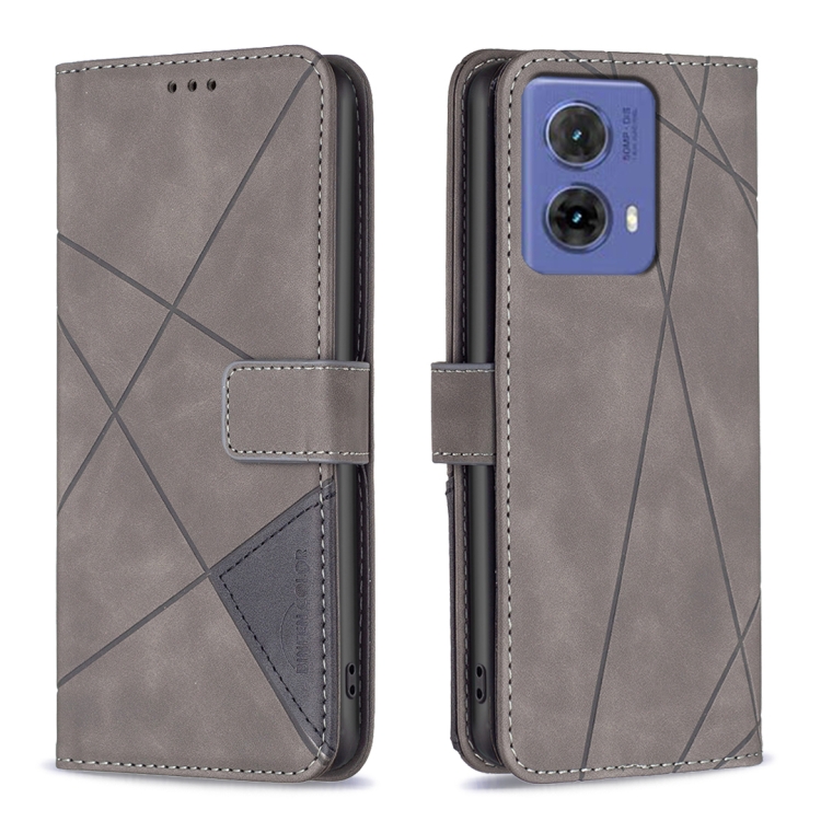 

For Motorola Moto G85 Magnetic Buckle Rhombus Texture Leather Phone Case(Grey)