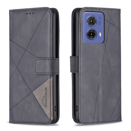 

For Motorola Moto G85 Magnetic Buckle Rhombus Texture Leather Phone Case(Black)