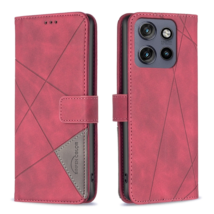 

For Motorola Edge 50 Neo Magnetic Buckle Rhombus Texture Leather Phone Case(Red)