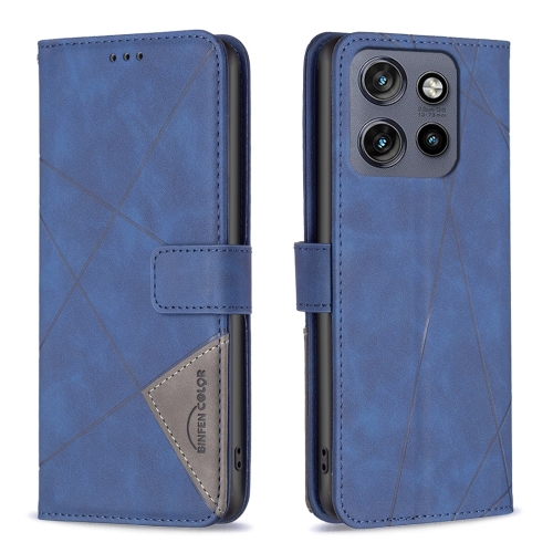 

For Motorola Edge 50 Neo Magnetic Buckle Rhombus Texture Leather Phone Case(Blue)