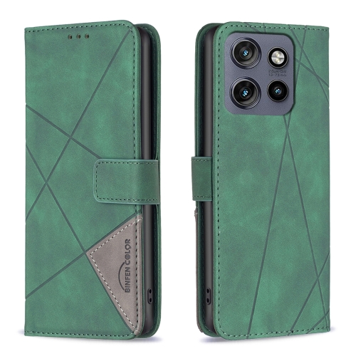 

For Motorola Edge 50 Neo Magnetic Buckle Rhombus Texture Leather Phone Case(Green)