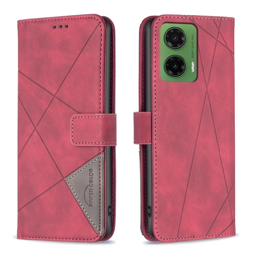 

For Motorola Moto G35 Magnetic Buckle Rhombus Texture Leather Phone Case(Red)