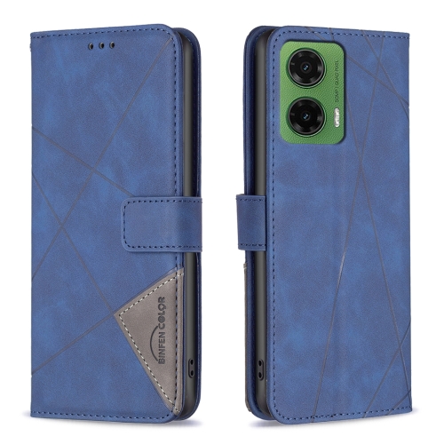 

For Motorola Moto G35 Magnetic Buckle Rhombus Texture Leather Phone Case(Blue)