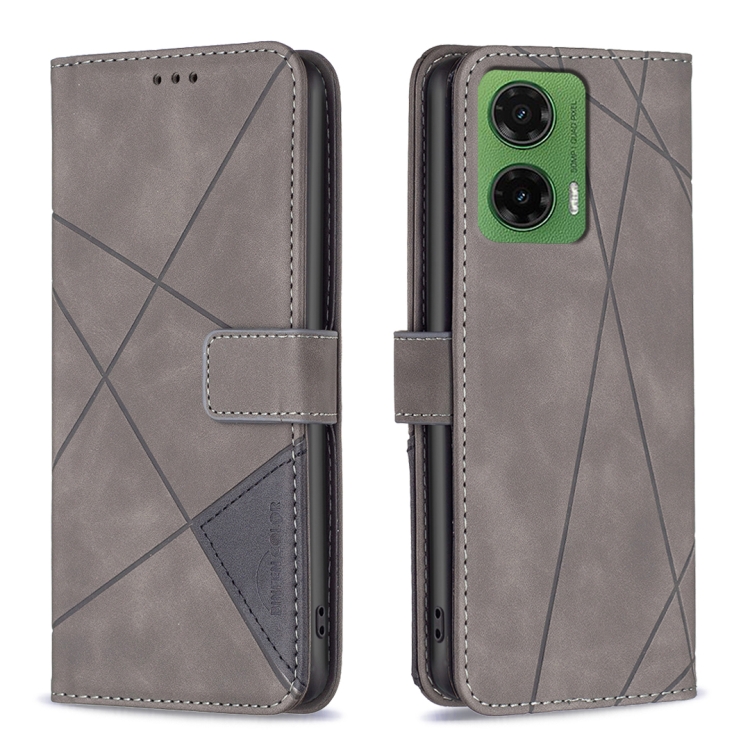 

For Motorola Moto G35 Magnetic Buckle Rhombus Texture Leather Phone Case(Grey)