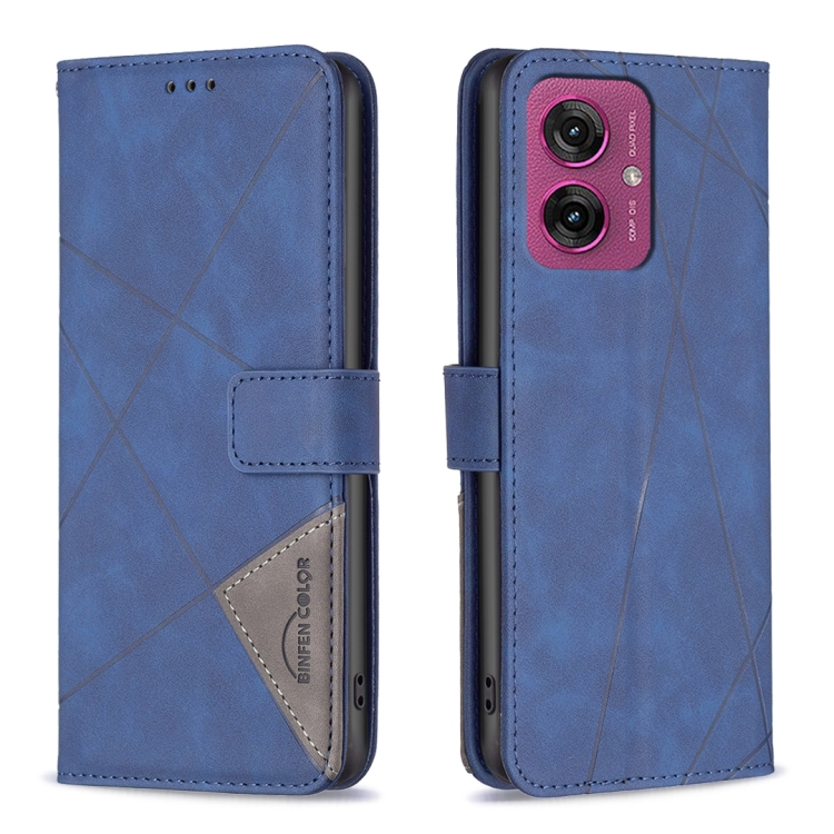 

For Motorola Moto G55 Magnetic Buckle Rhombus Texture Leather Phone Case(Blue)