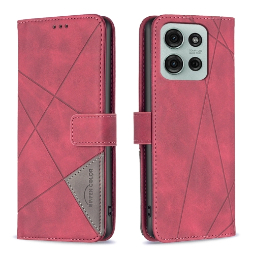 

For Motorola Moto G75 5G Magnetic Buckle Rhombus Texture Leather Phone Case(Red)