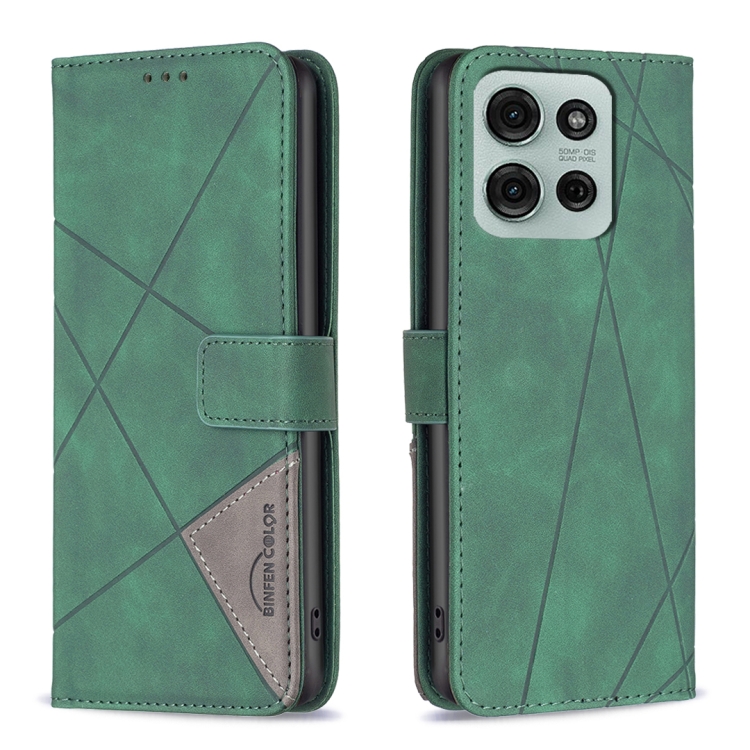 

For Motorola Moto G75 5G Magnetic Buckle Rhombus Texture Leather Phone Case(Green)