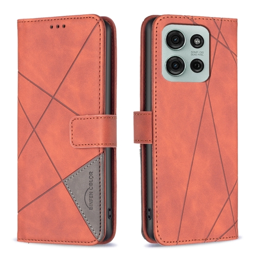 

For Motorola Moto G75 5G Magnetic Buckle Rhombus Texture Leather Phone Case(Brown)