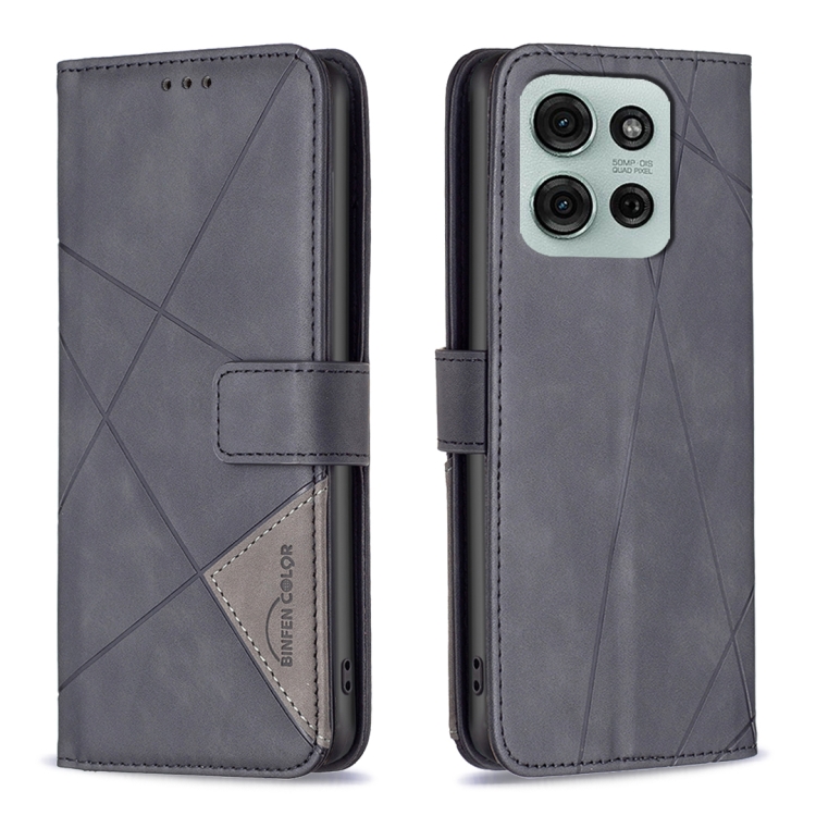 

For Motorola Moto G75 5G Magnetic Buckle Rhombus Texture Leather Phone Case(Black)