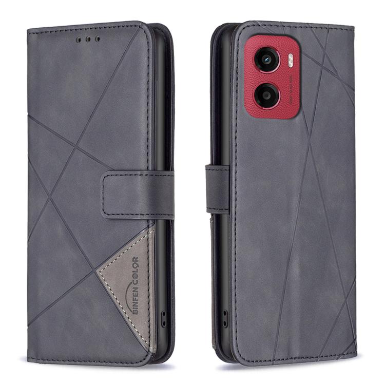 

For Motorola Moto G05 Magnetic Buckle Rhombus Texture Leather Phone Case(Black)