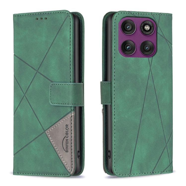 

For Motorola Edge 60 Pro Magnetic Buckle Rhombus Texture Leather Phone Case(Green)