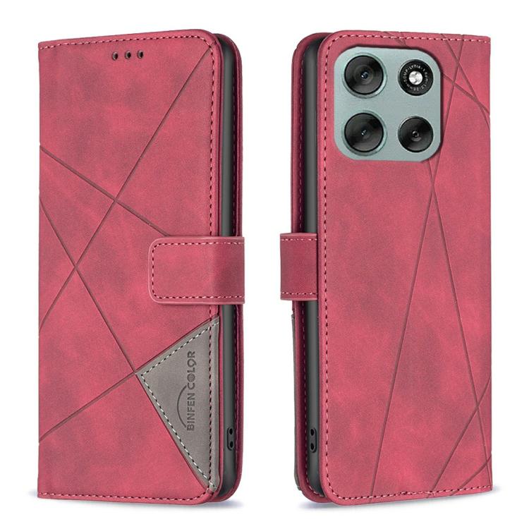 

For Motorola Moto G56 5G Magnetic Buckle Rhombus Texture Leather Phone Case(Red)