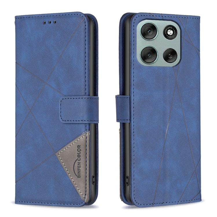 

For Motorola Moto G56 5G Magnetic Buckle Rhombus Texture Leather Phone Case(Blue)