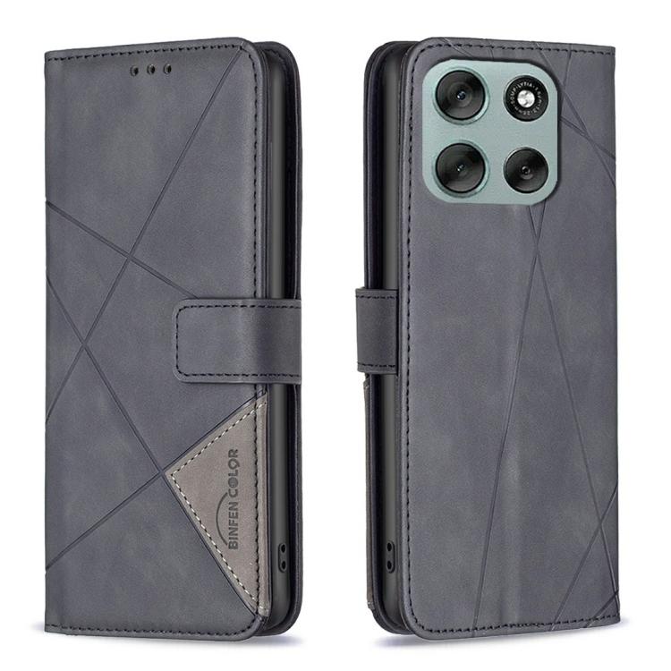 

For Motorola Moto G56 5G Magnetic Buckle Rhombus Texture Leather Phone Case(Black)