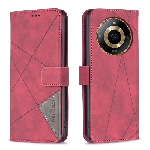 

For Realme 11 4G Magnetic Buckle Rhombus Texture Leather Phone Case(Red)