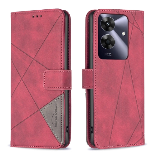 

For Realme Note 60 / C61 Magnetic Buckle Rhombus Texture Leather Phone Case(Red)