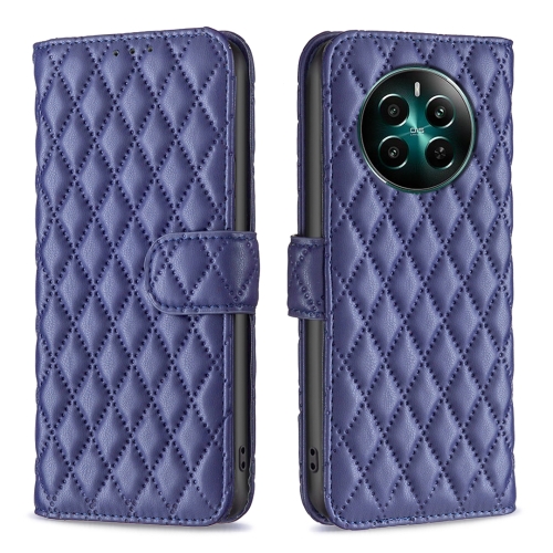 

For Realme 12+ 5G Diamond Lattice Wallet Flip Leather Phone Case(Blue)