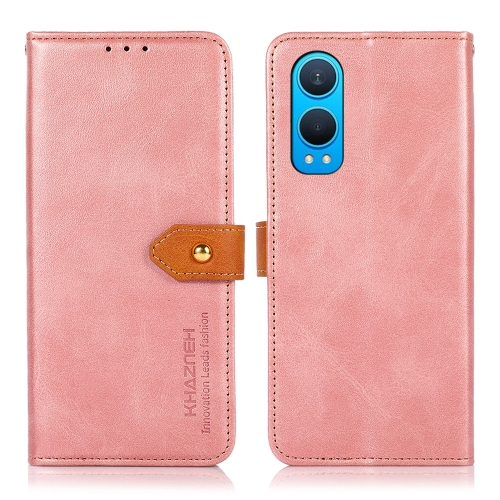 

For OnePlus Nord CE4 Lite KHAZNEH Dual-color Cowhide Texture Flip Leather Phone Case(Rose Gold)