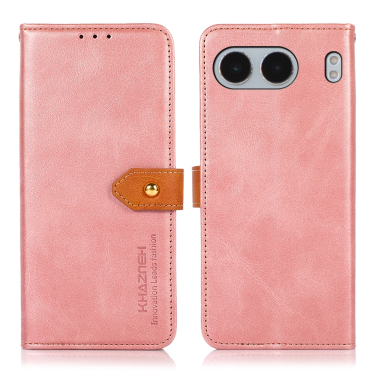 

For OnePlus Nord 4 KHAZNEH Dual-color Cowhide Texture Flip Leather Phone Case(Rose Gold)