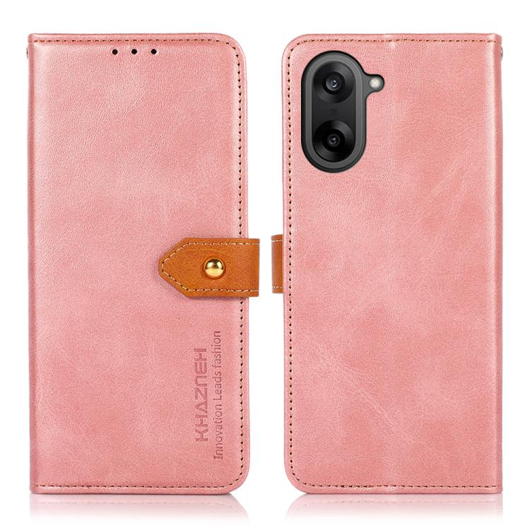 

For OnePlus Nord CE5 KHAZNEH Dual-color Cowhide Texture Flip Leather Phone Case(Rose Gold)