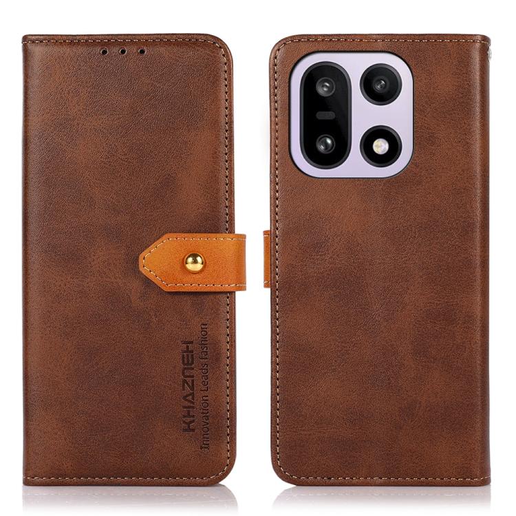 

For OnePlus 15 KHAZNEH Dual-color Cowhide Texture Flip Leather Phone Case(Brown)