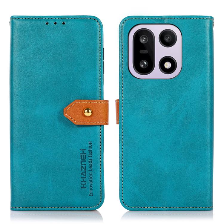 

For OnePlus 15 KHAZNEH Dual-color Cowhide Texture Flip Leather Phone Case(Blue)