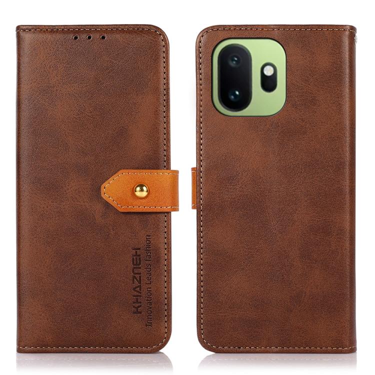 

For OnePlus 15T KHAZNEH Dual-color Cowhide Texture Flip Leather Phone Case(Brown)